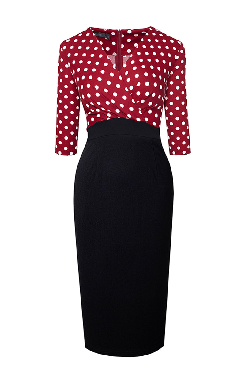 Surplice Neck Polka Dot Pencil Dress (2 Variants)