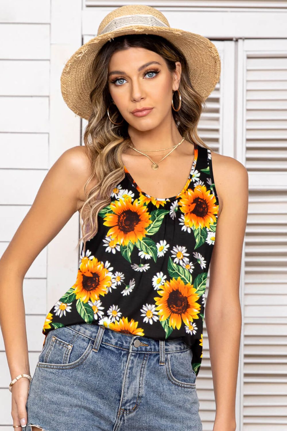 Floral Scoop Neck Tank Top (10 Variants)