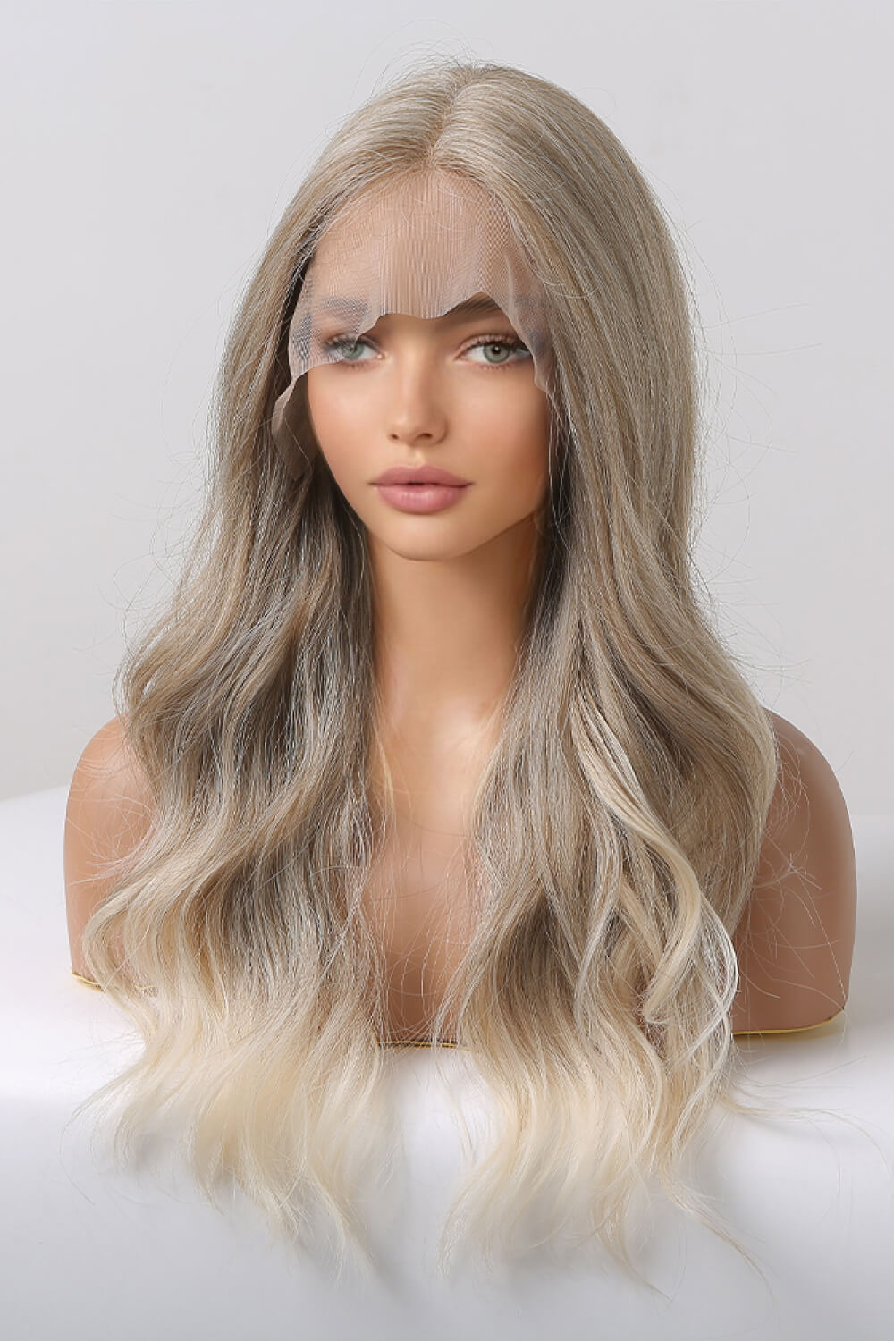 24" Medium Blonde Highlights Long Wave Lace Front Synthetic Wig