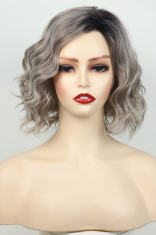 4'' Gray/White Synthetic Short Wavy Wig