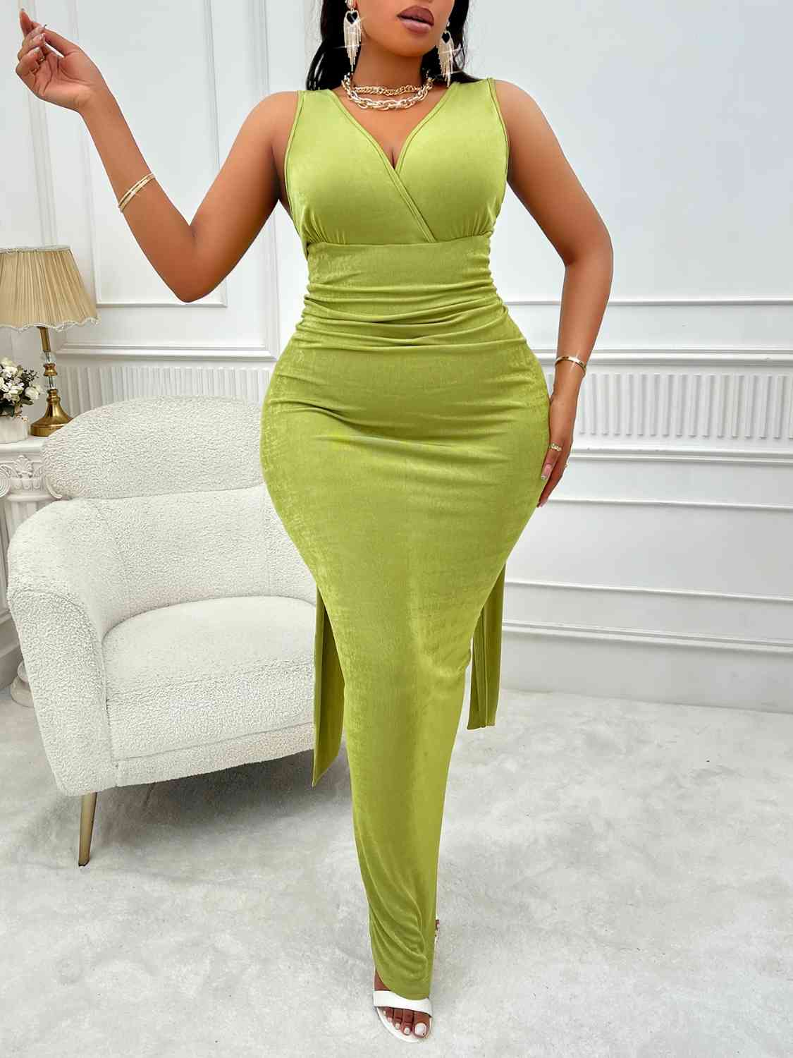 Plus Size Double-Take Backless Ruched Dress