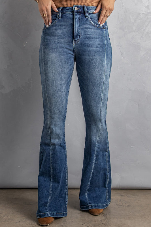 High Waist Flare Jeans with Pockets