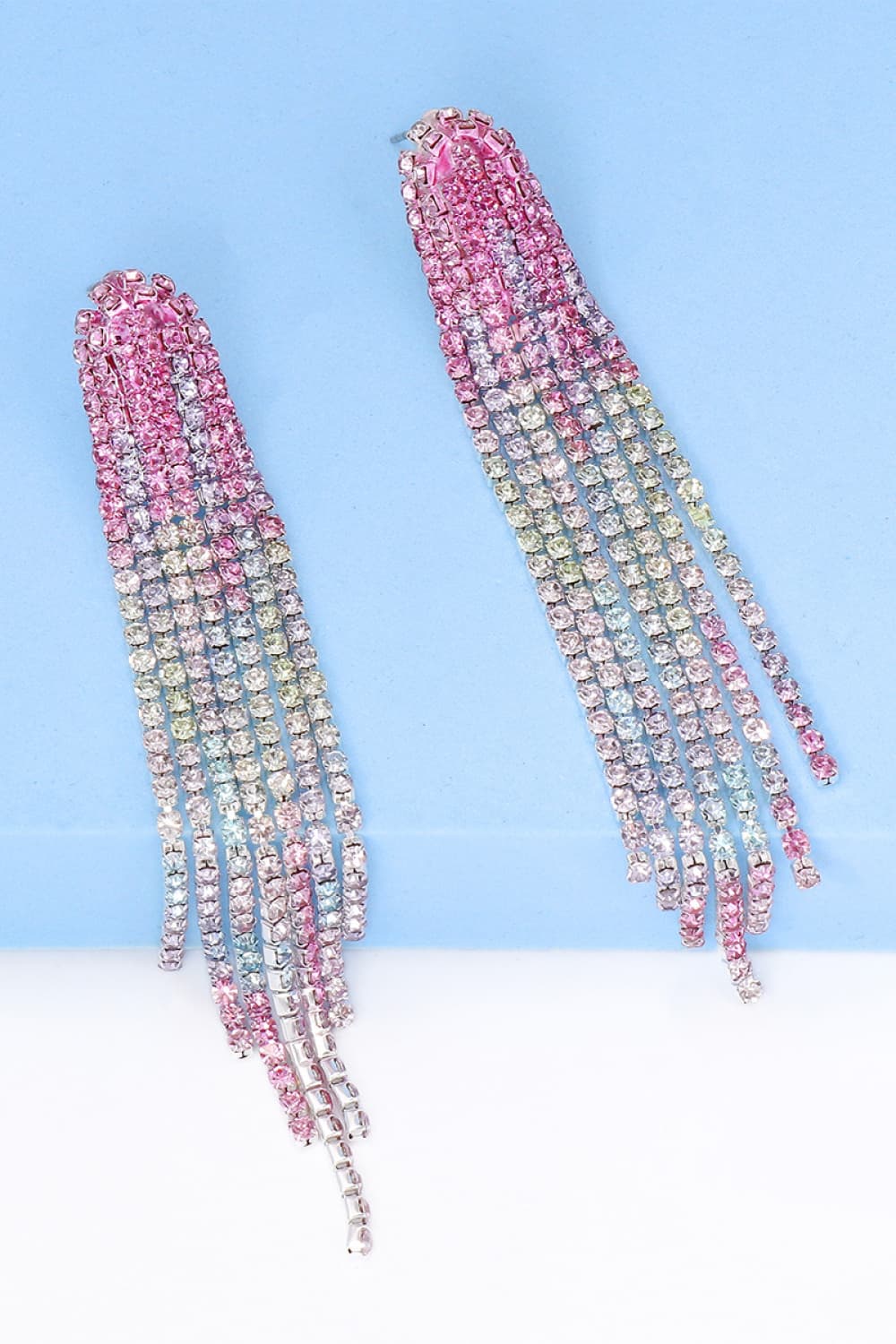 Pastel Waterfall Rhinestone Fringed Earrings