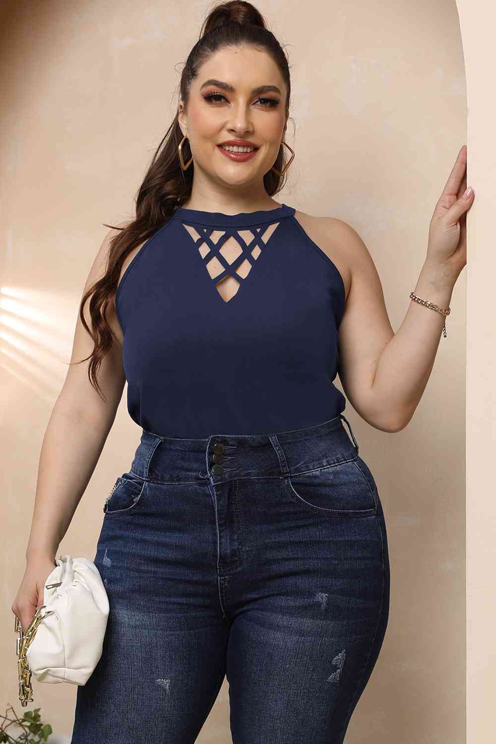 Plus Size Halter Neck Cutout Sleeveless Top (4 Variants)