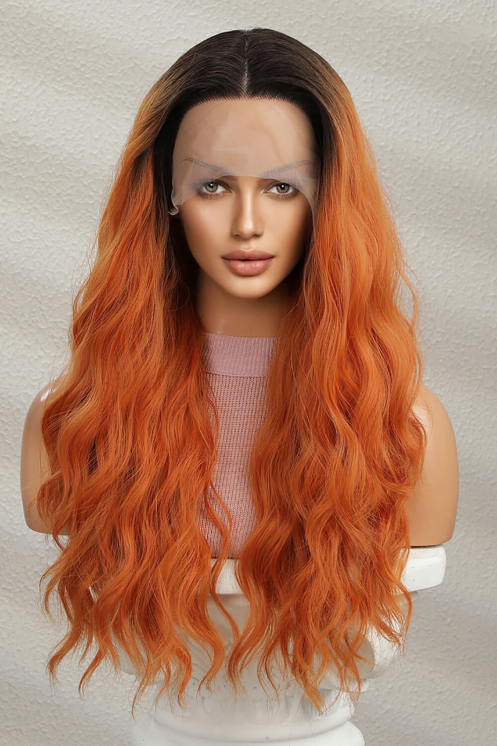 24" Ginger/Brown Root Synthetic Long Wave Lace Front Wig