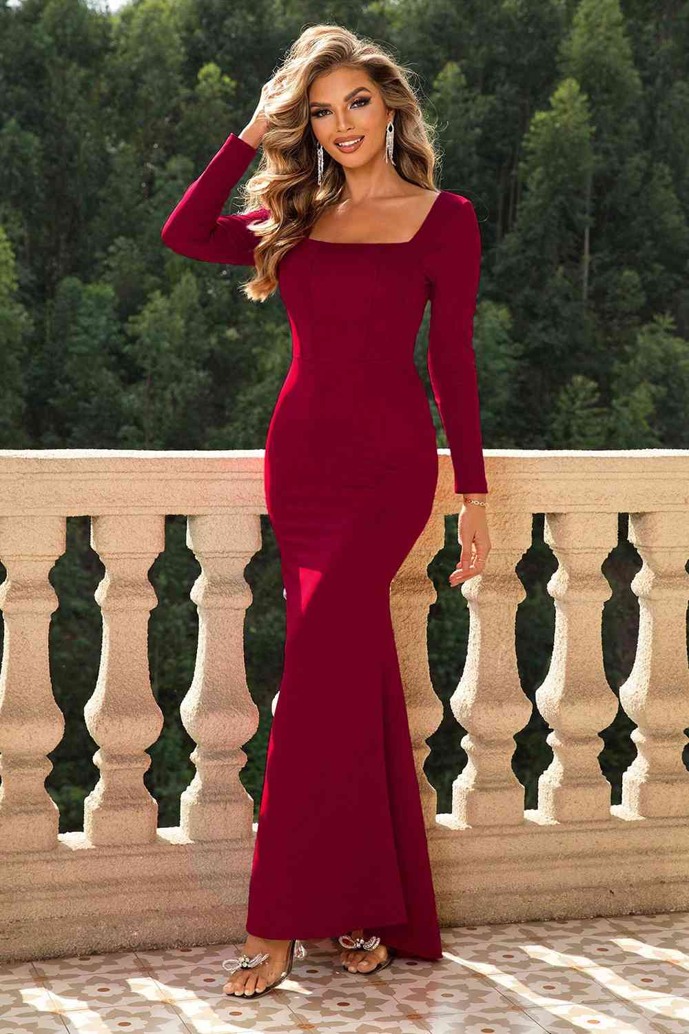 Square Neck Long Sleeve Dress (3 Variants)