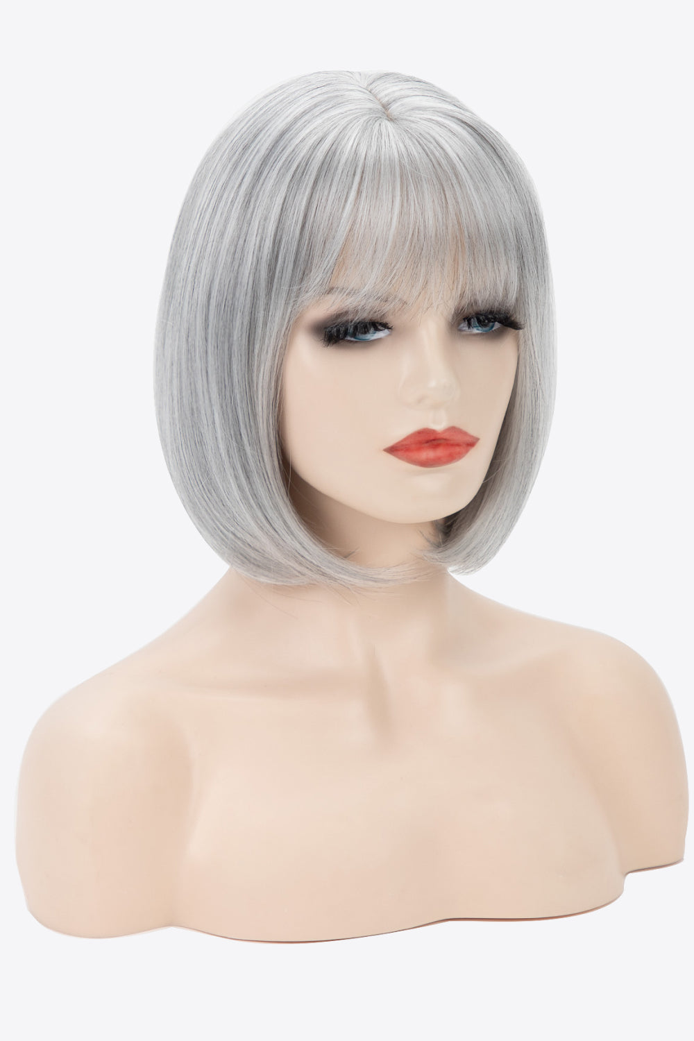 9" Gray Straight Short Synthetic Bob Wig With Bangs