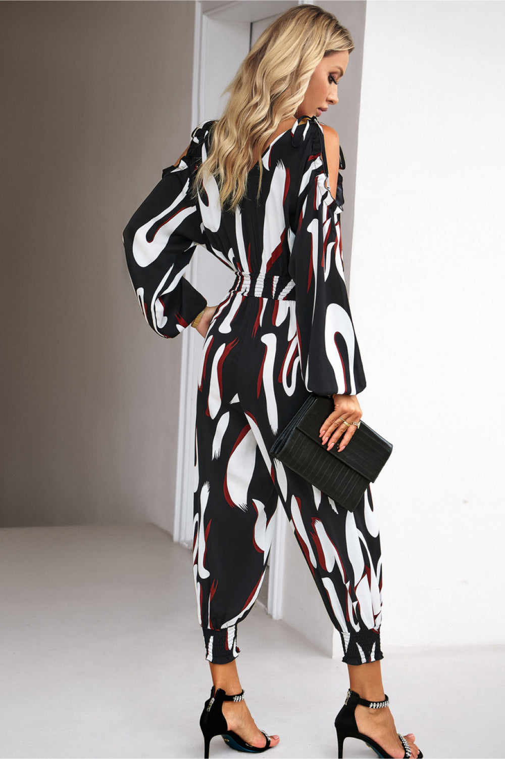 Printed Cold-Shoulder Surplice Neck Jumpsuit (4 Variants)