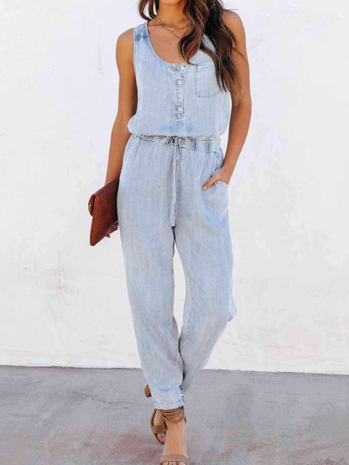 Drawstring Waist Sleeveless Jumpsuit (3 Variants)