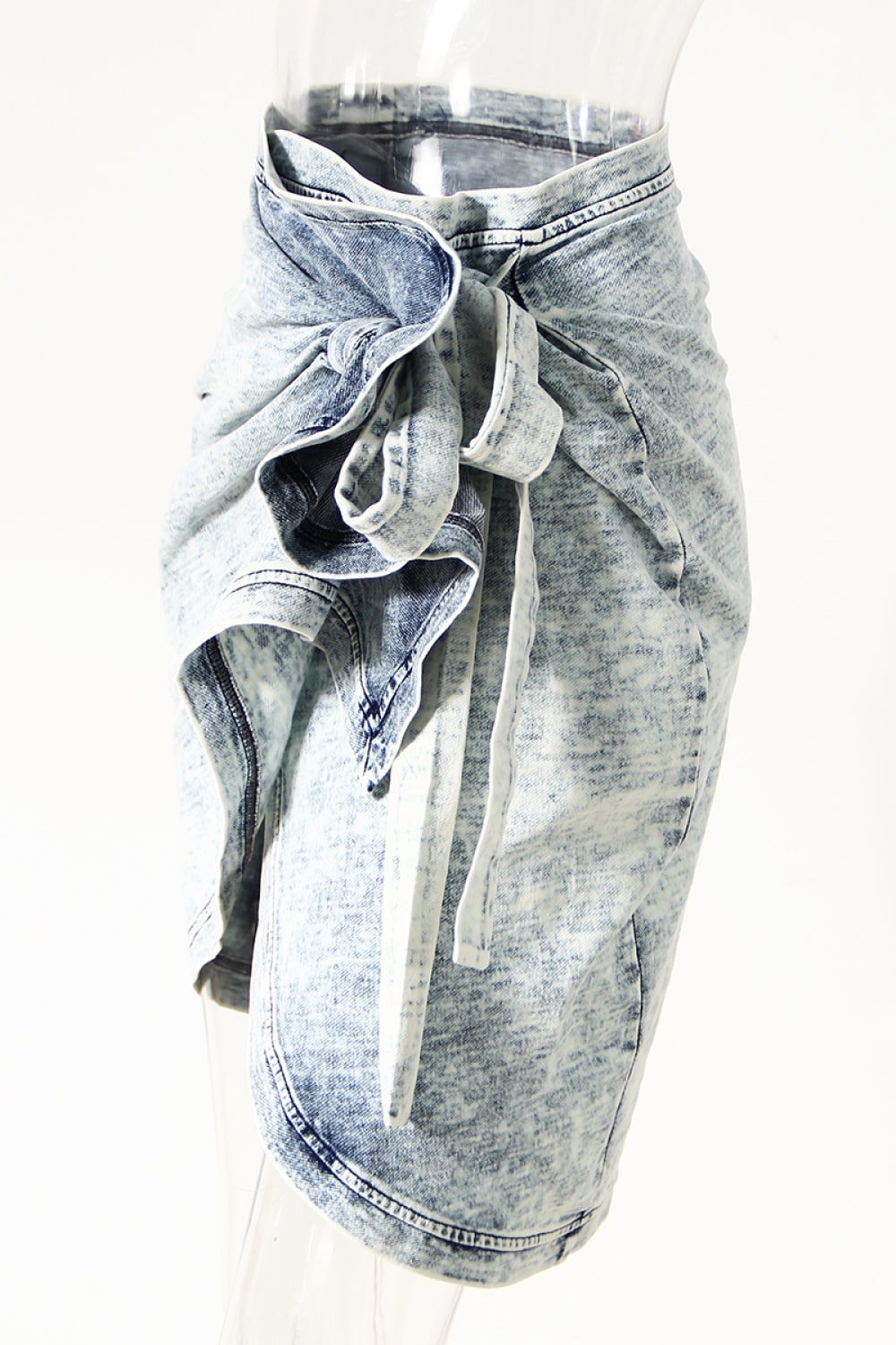 Acid Wash Denim T-Shirt and Side Tie Skirt Set