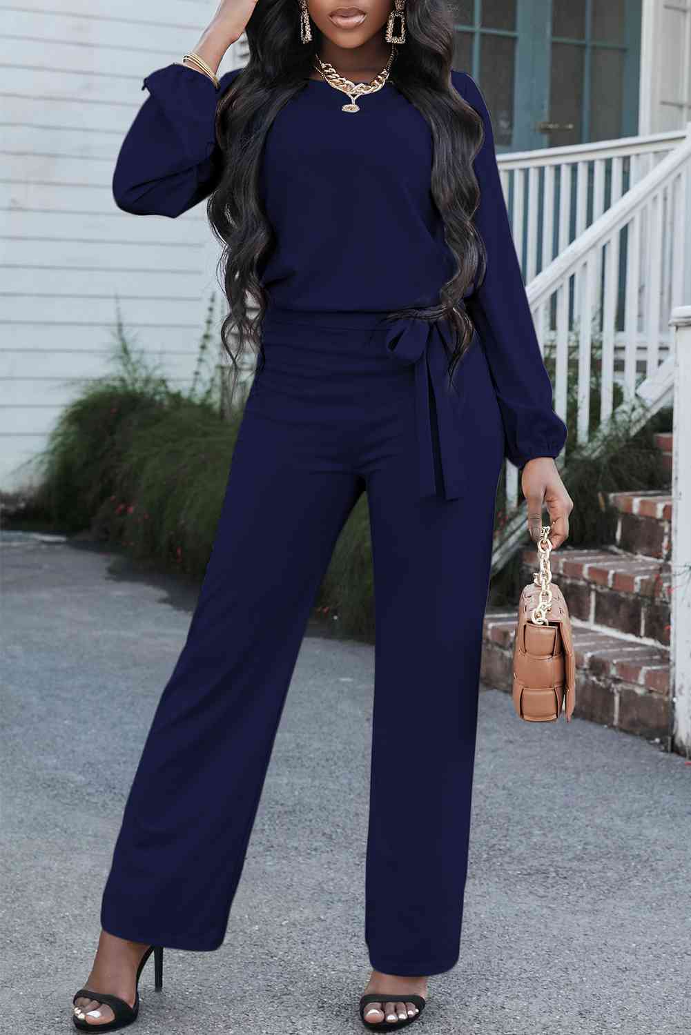 Boat Neck Tie Belt Jumpsuit (3 Variants)