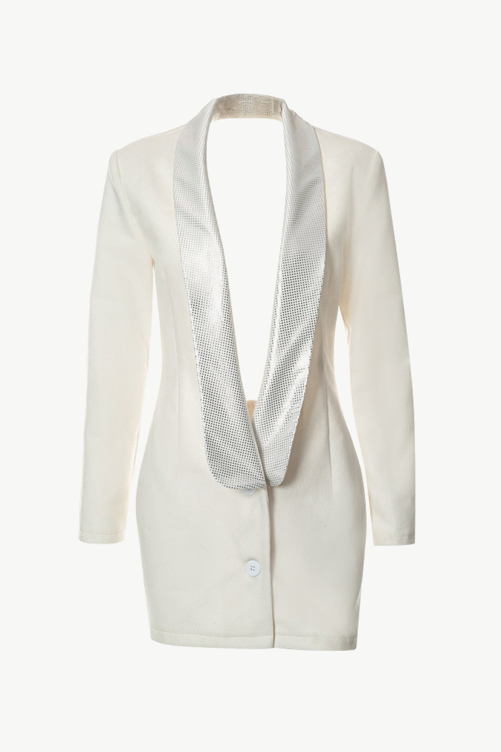 Sequin Cutout Shawl Collar Brushed Longline Blazer