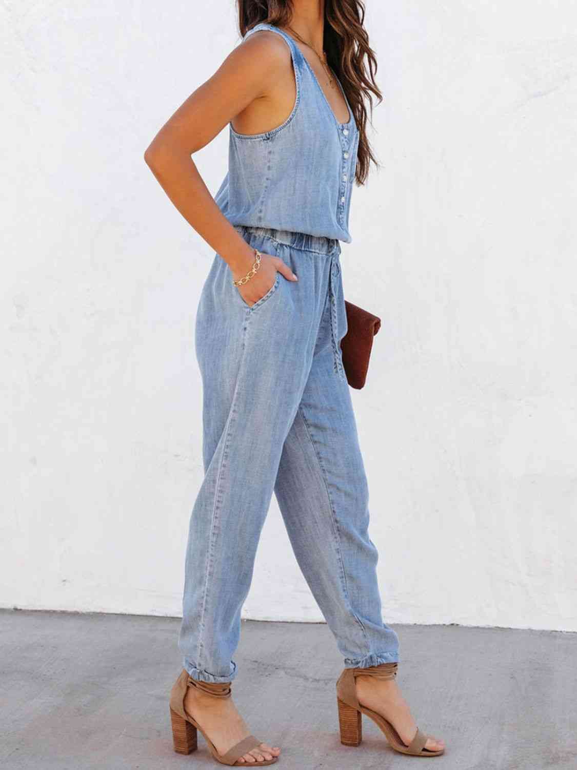 Drawstring Waist Sleeveless Jumpsuit (3 Variants)