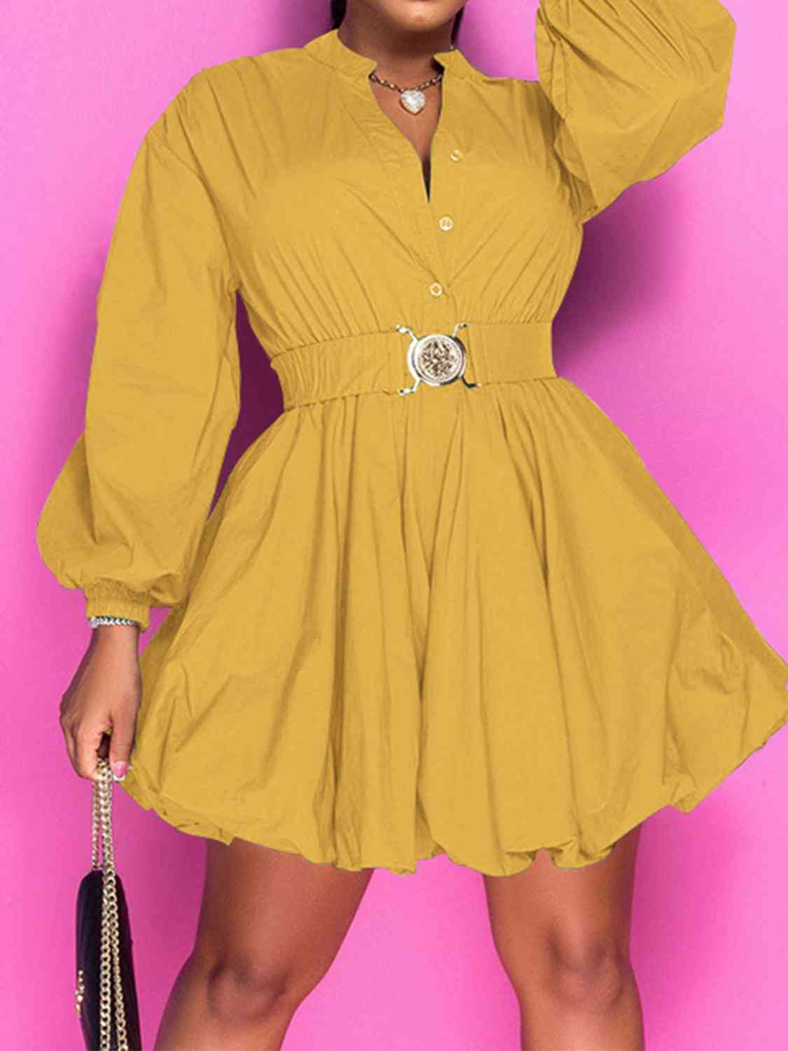 Pretty Boss Button Up Balloon Sleeves Dress (8 Variants)