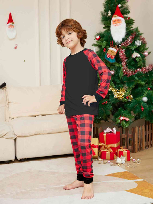 Matching Kids Black/Red Plaid Pajama Set