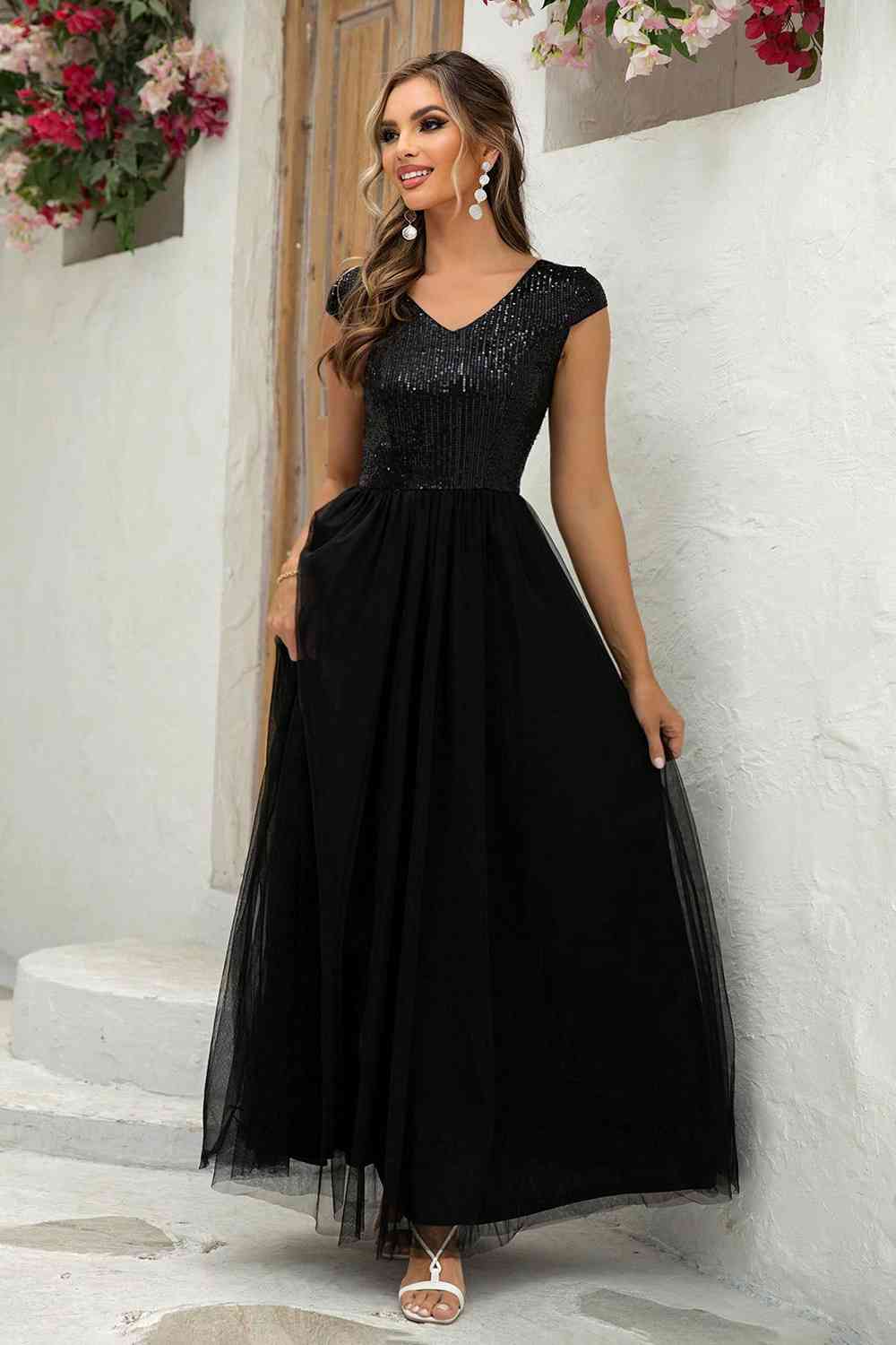 Belle of the Ball Sequin V-Neck Mesh Maxi Dress (5 Variants)