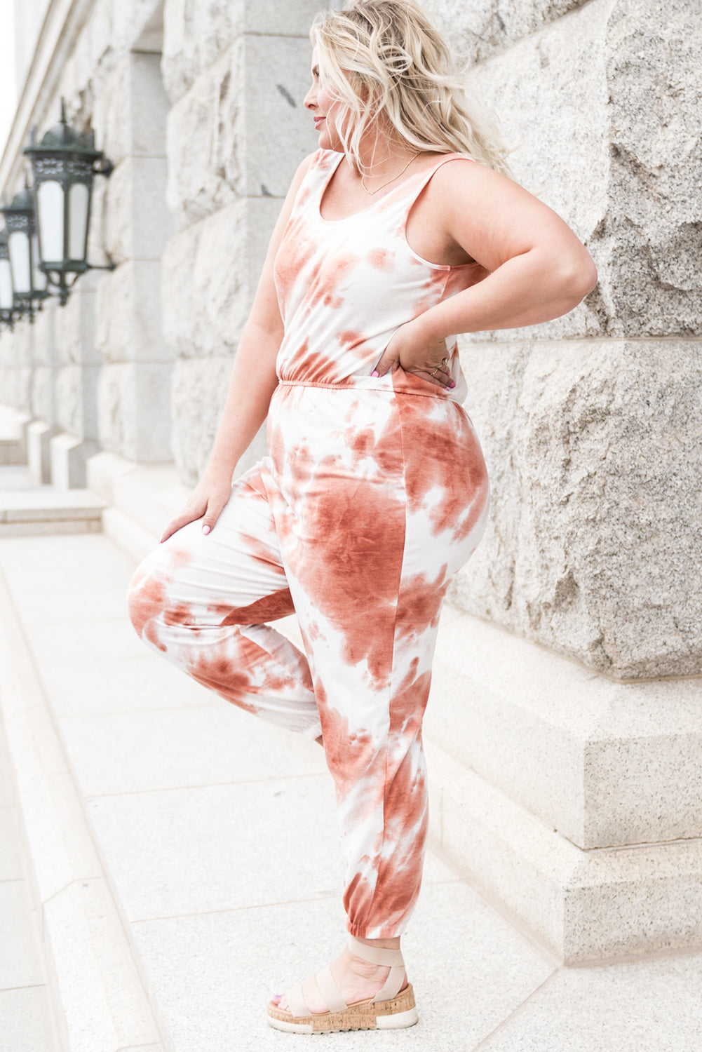 Plus Size Tie-Dye Sleeveless Round Neck Jumpsuit