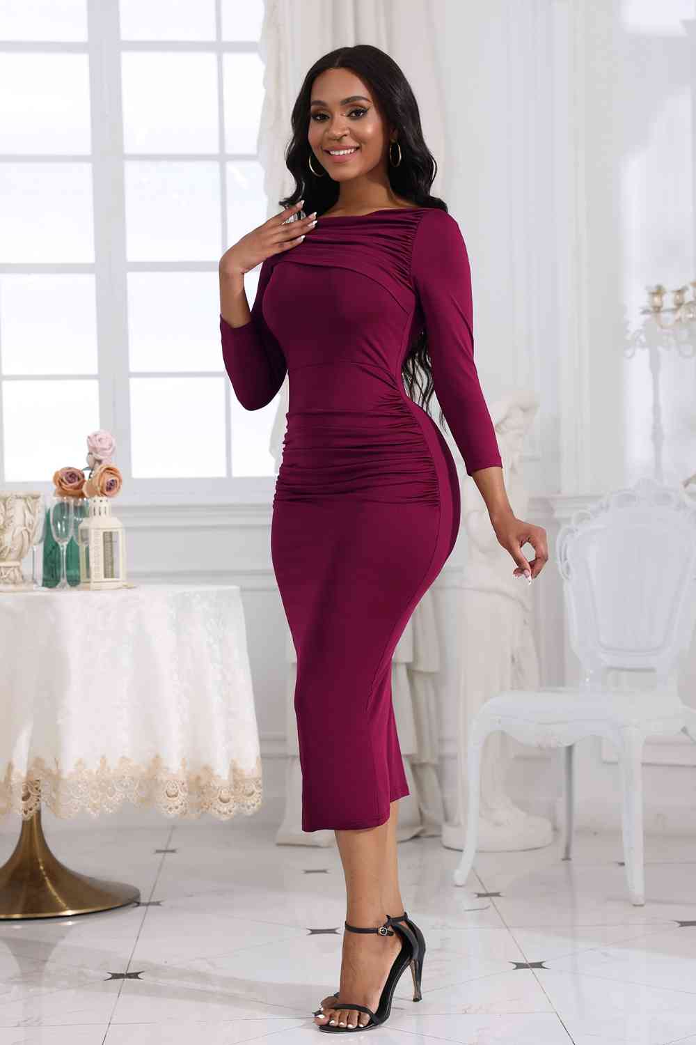 Sleek & Snatched Ruched Midi Dress (3 Variants)