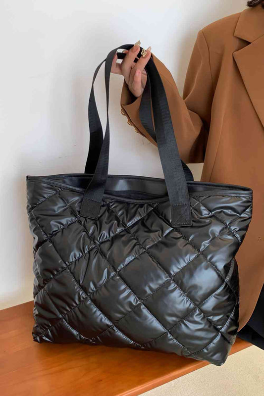 Shiny Black Shoulder Tote Bag