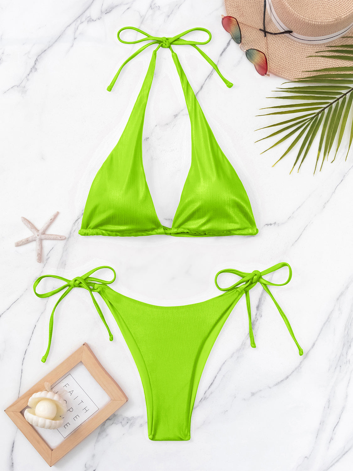 Tied Halter Neck Two-Piece Swim Bikini Set (3 Variants)