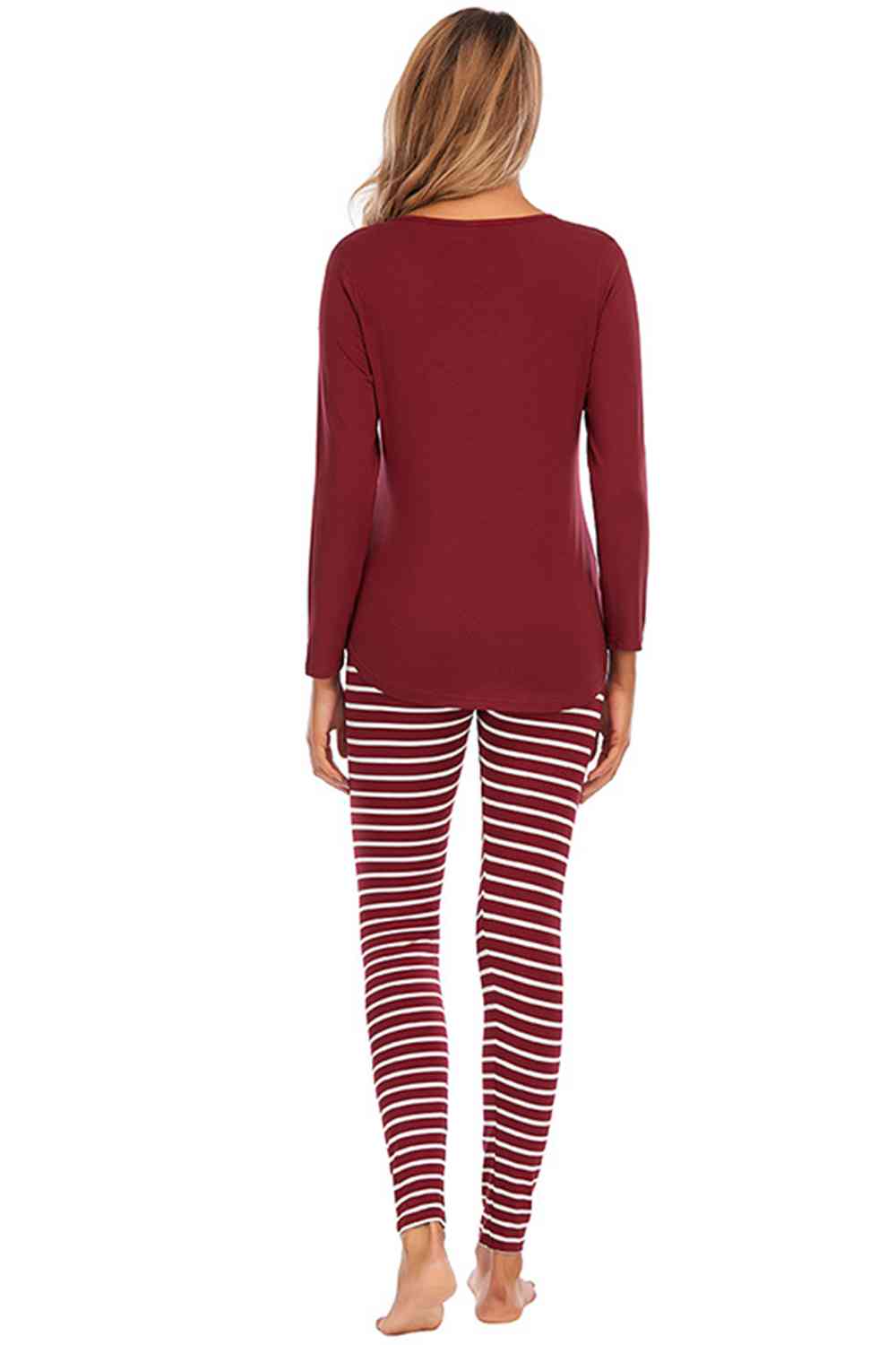 Round Neck Top and Striped Lounge PJ Set