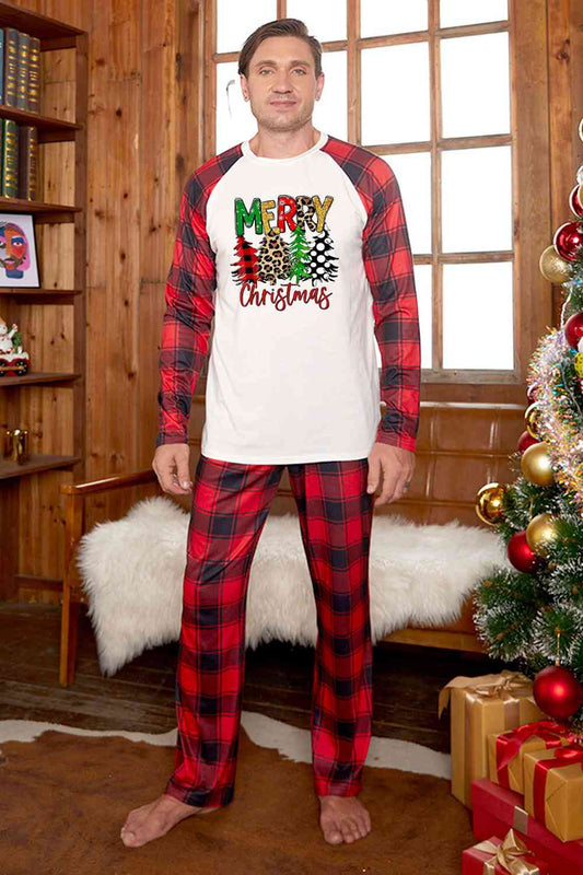 Matching Men's "MERRY Christmas" 4 Tree Pattern Pajama Set