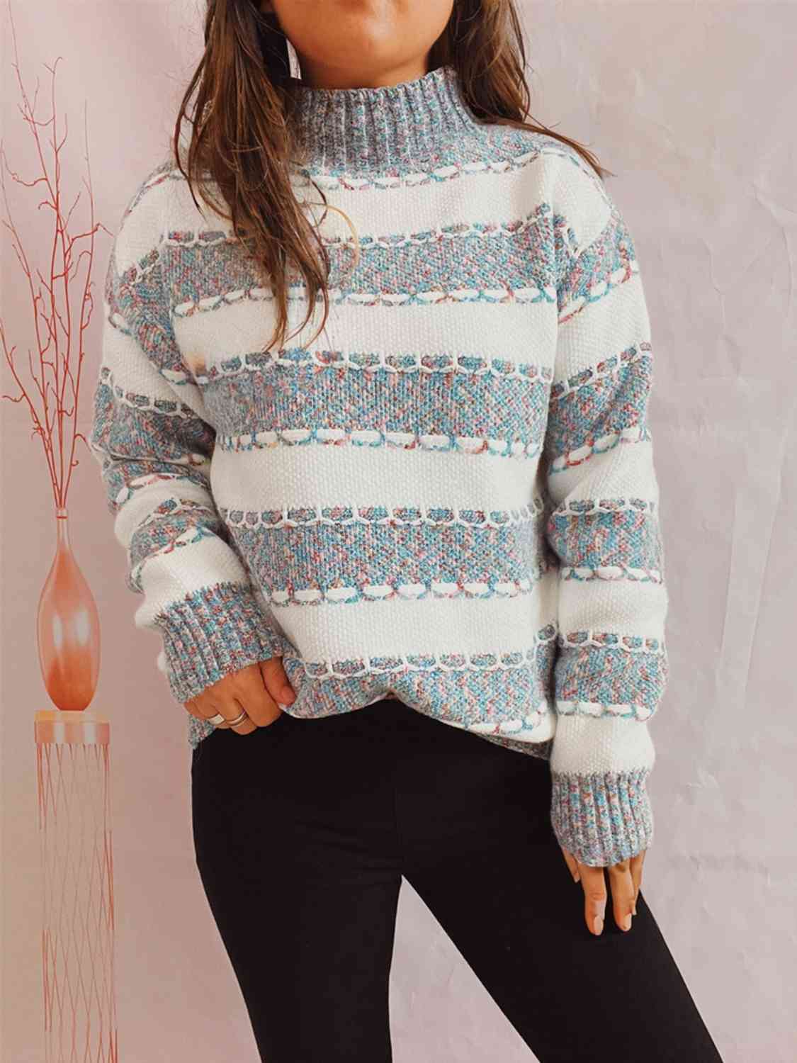 Striped Turtleneck Long Sleeve Sweater