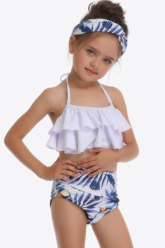 Girls Printed Layered Halter Neck Two-Piece Swim Set