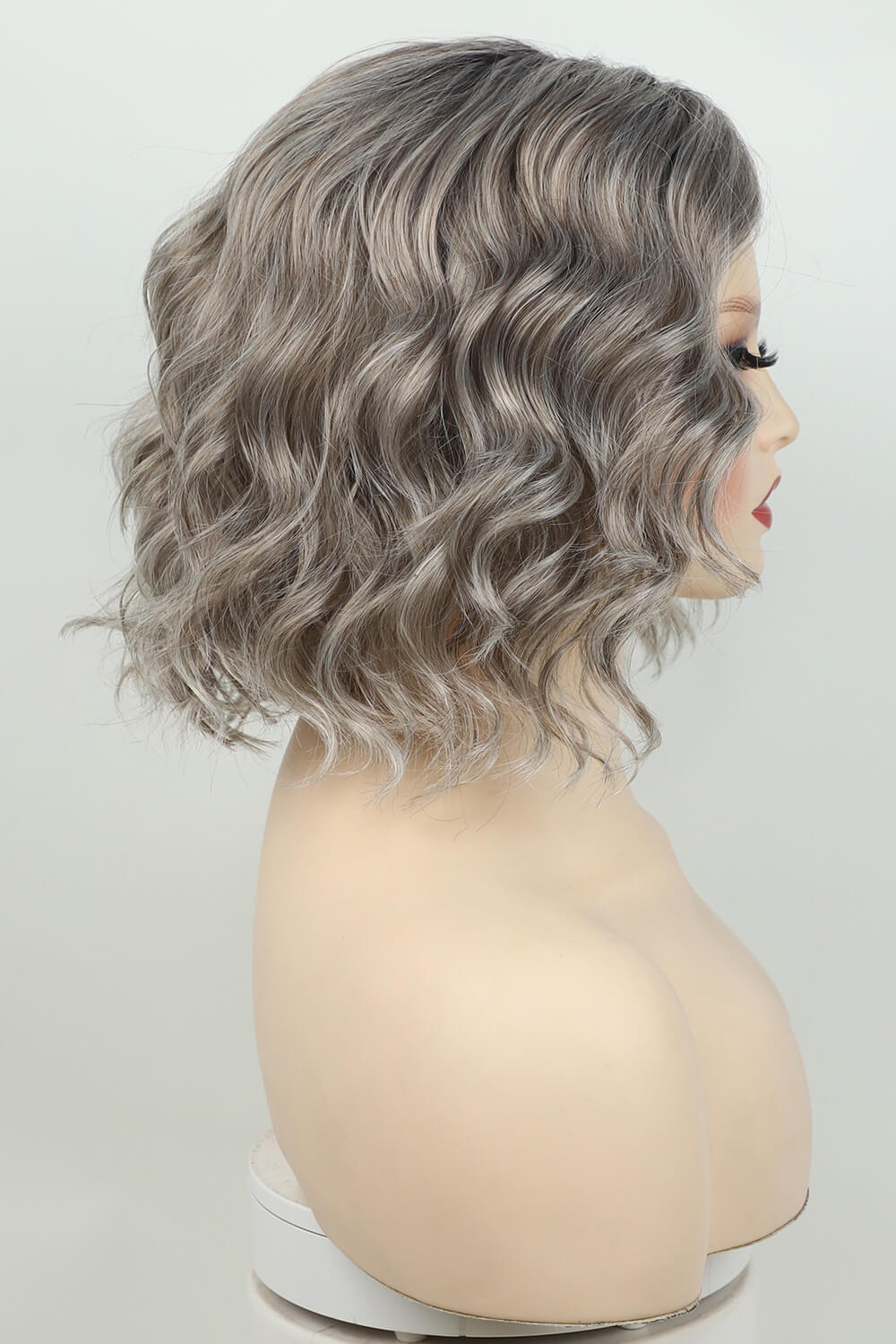 4'' Gray/White Synthetic Short Wavy Wig