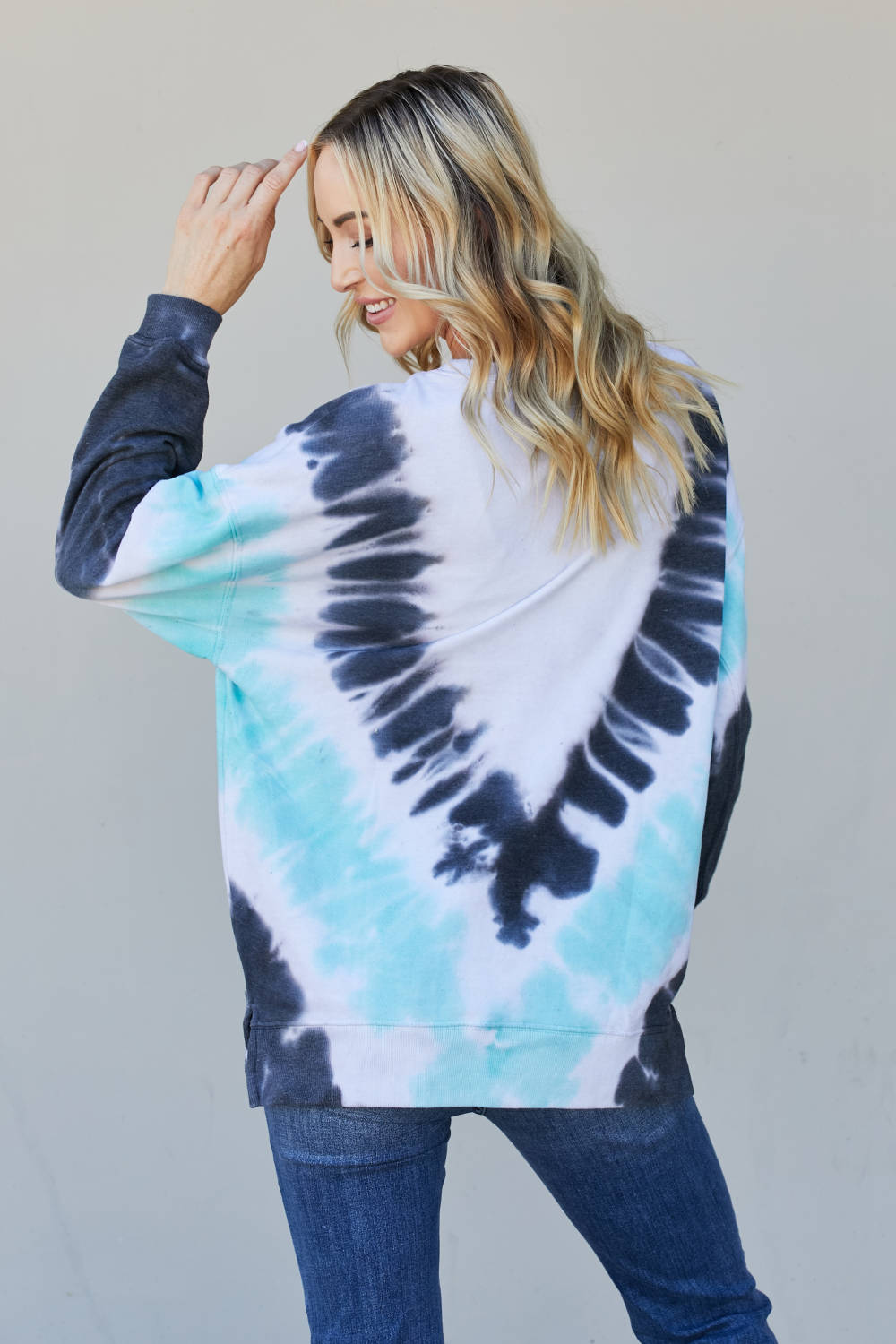 Sew In Love Full Size Tie-Dye Side Slit Sweatshirt