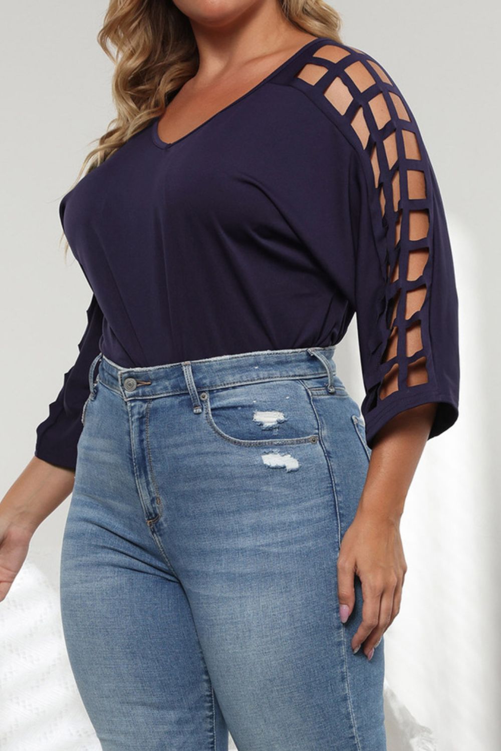 Confident Cutout Full Size Three-Quarter Sleeve Blouse