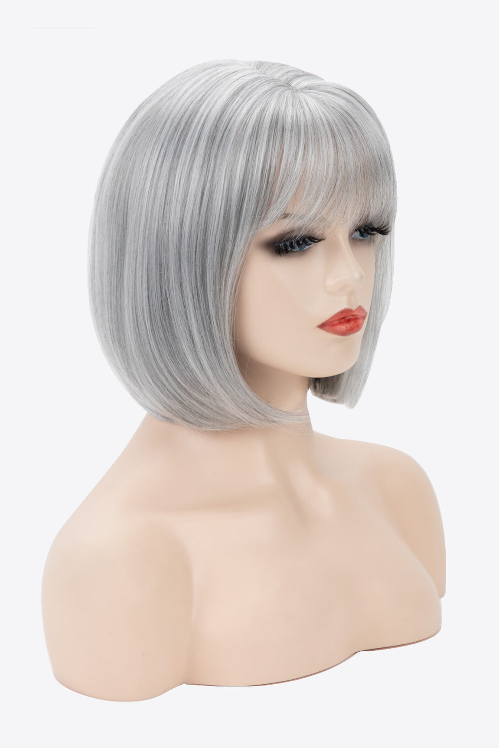 9" Gray Straight Short Synthetic Bob Wig With Bangs