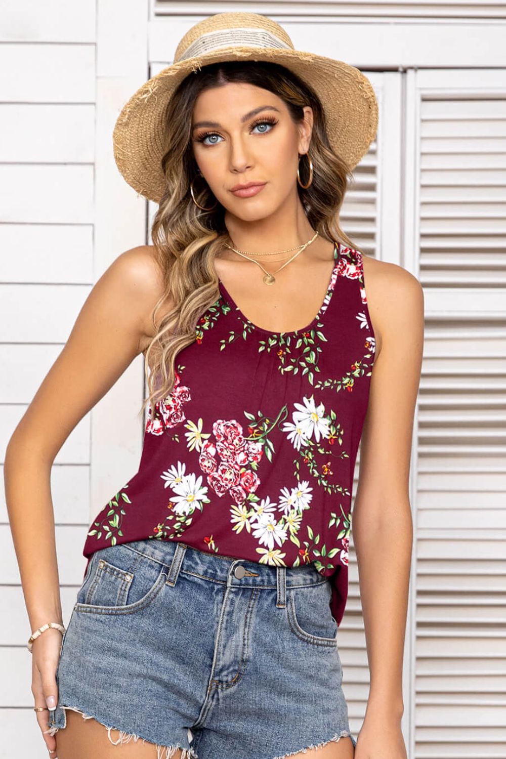 Floral Scoop Neck Tank Top (10 Variants)