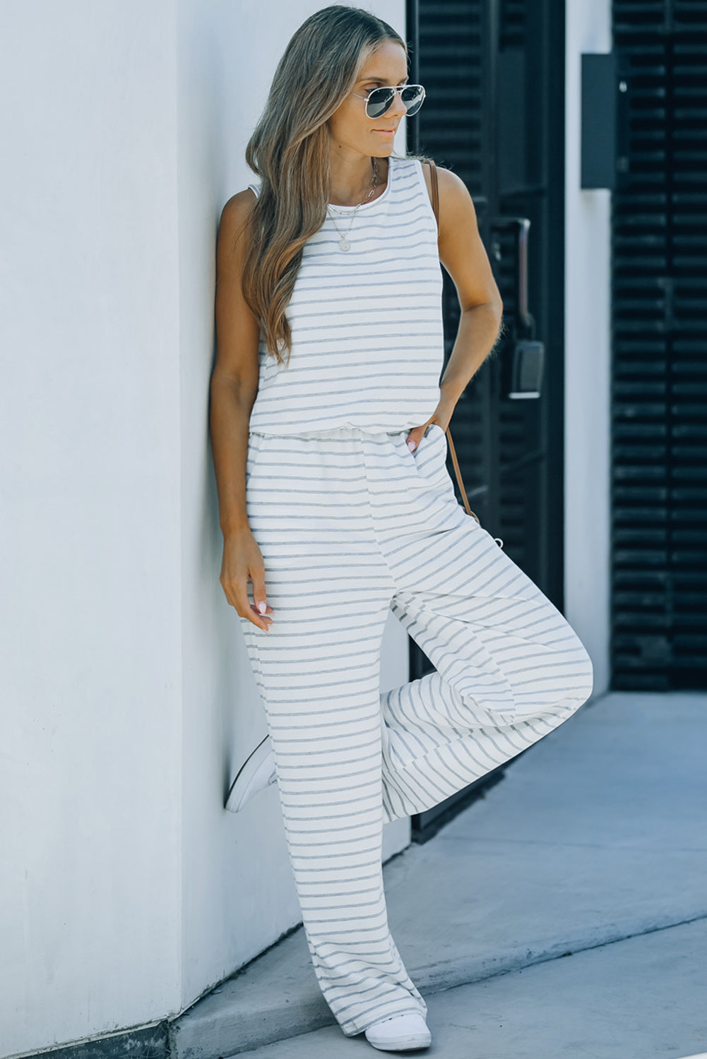 Striped Sleeveless Jumpsuit with Pockets (2 Variants)