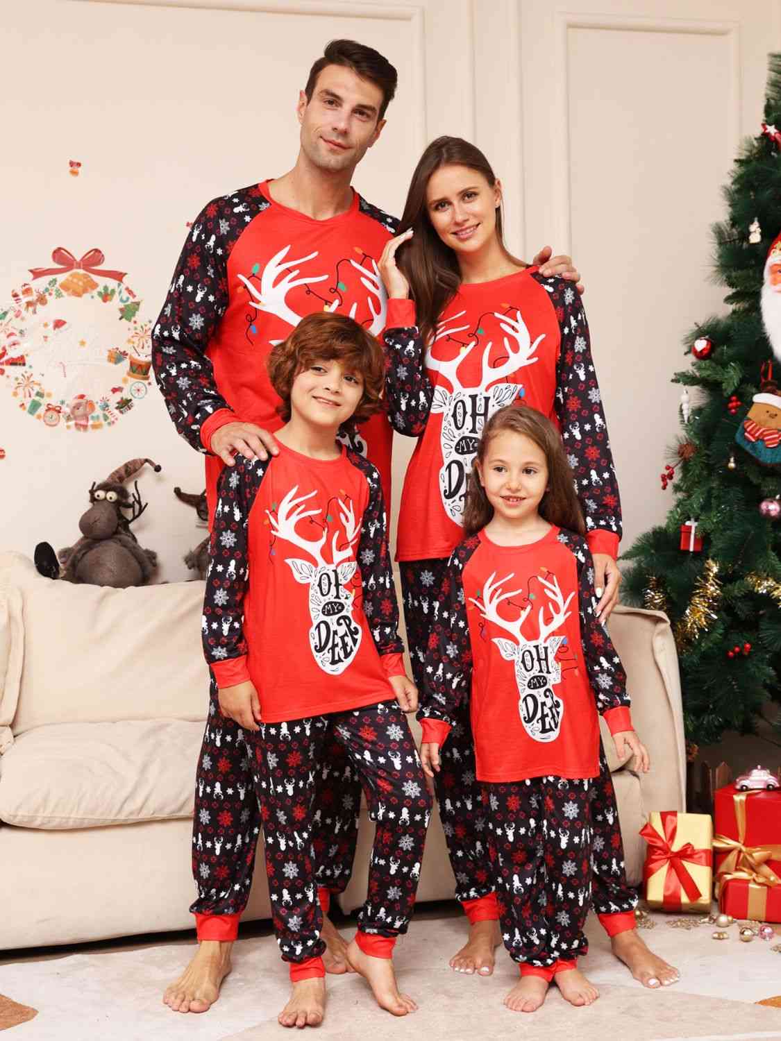 Matching Kids 2T-14 "Oh Deer" Reindeer Pajama Set