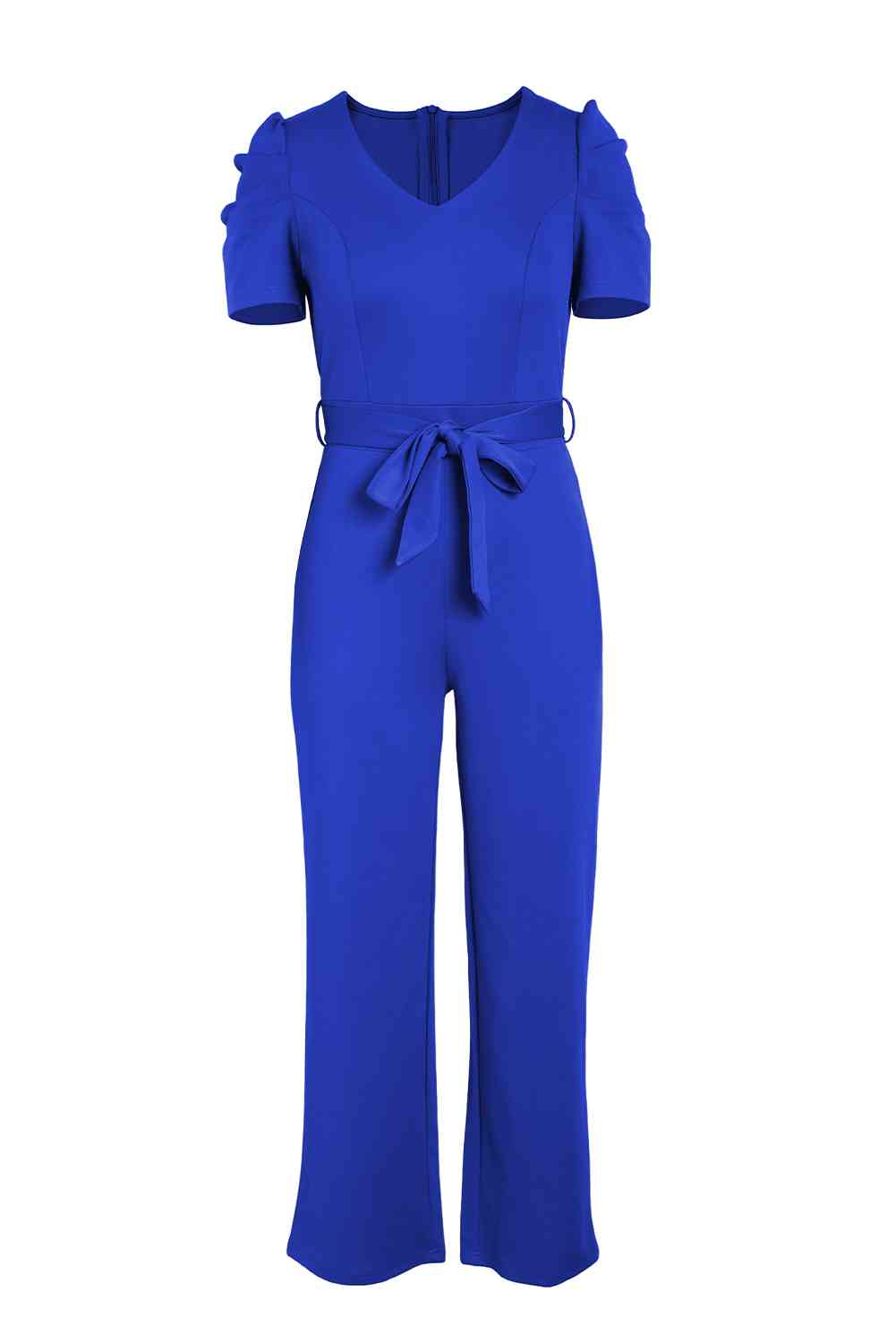 Belted Puff Sleeve V-Neck Jumpsuit (2 Variants)