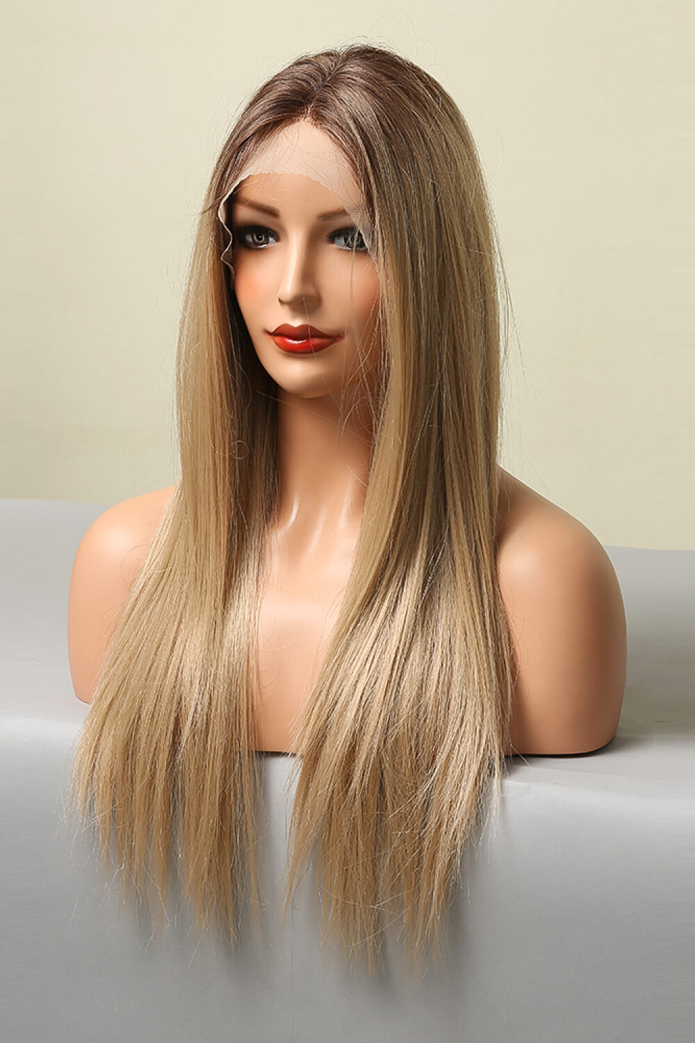 26" Long Straight Synthetic Blonde Ombre Root Lace Front Wig