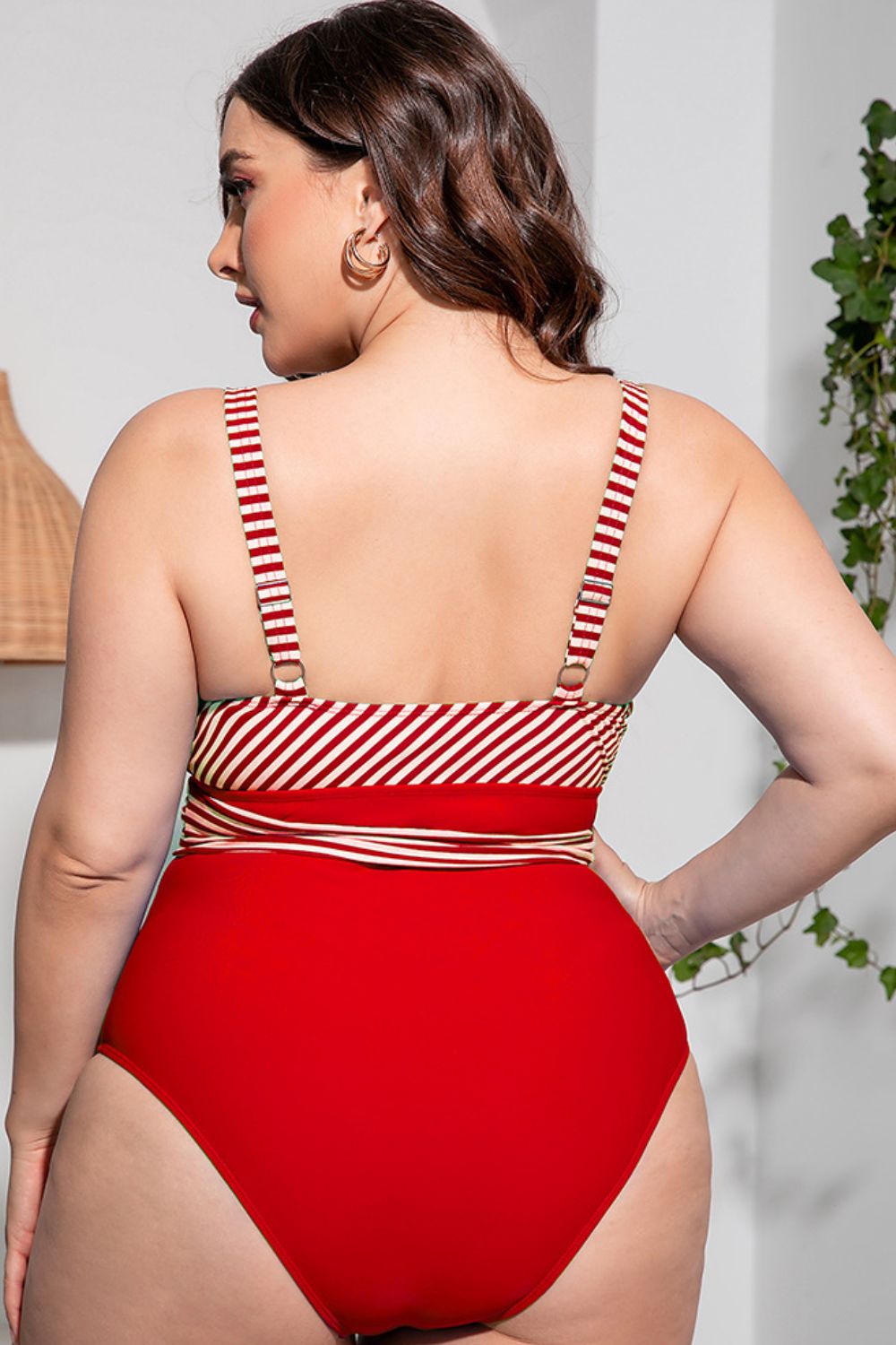 Plus Size Striped Tie-Waist One-Piece Swimsuit (4 Variants)