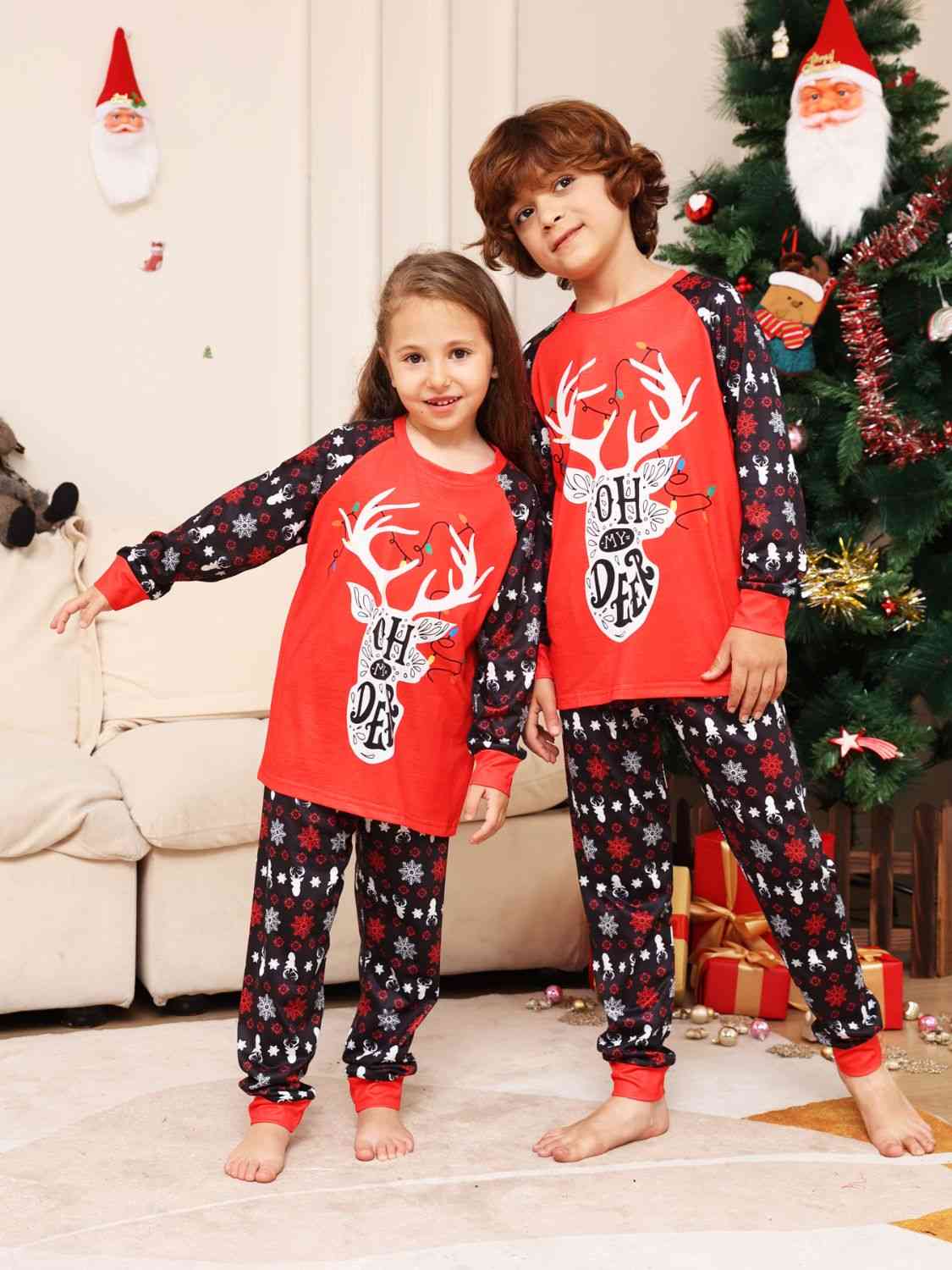 Matching Kids 2T-14 "Oh Deer" Reindeer Pajama Set