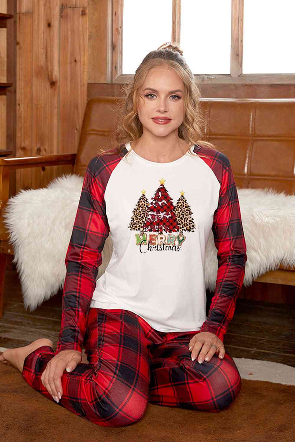 Matching Women's "MERRY Christmas" 3 Trees Pajama Set