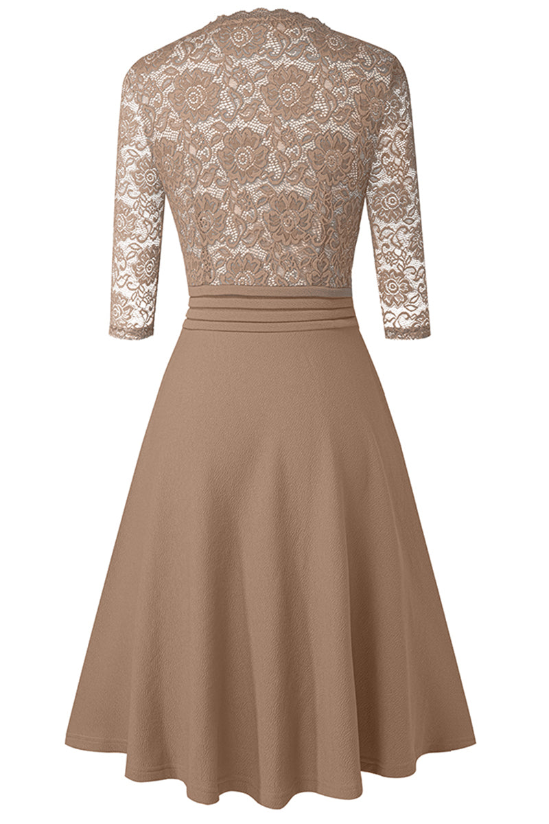 V-Neck Lace Detail Knee-Length Dress (9 Variants)