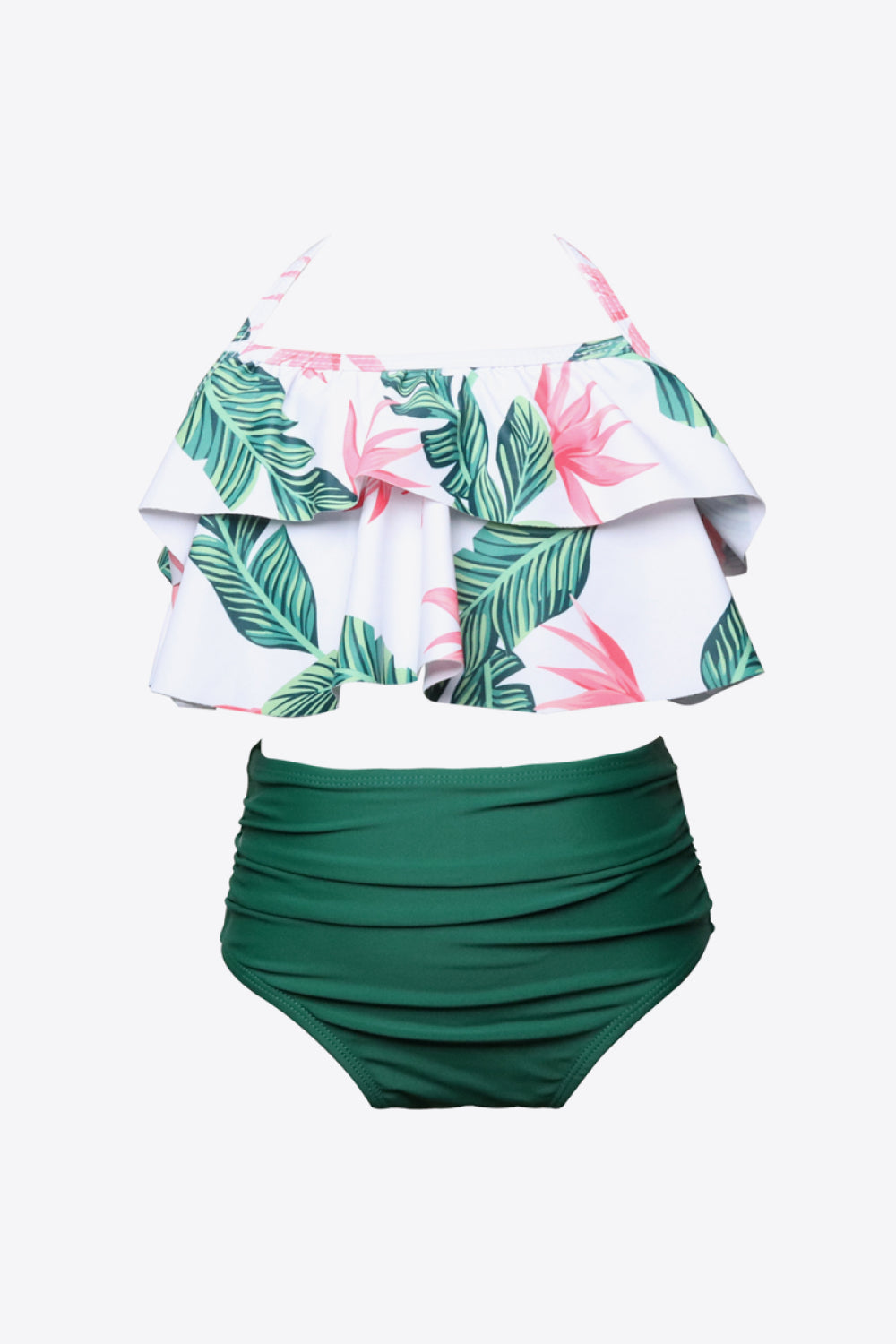 Girls Printed Layered Halter Neck Two-Piece Swim Set