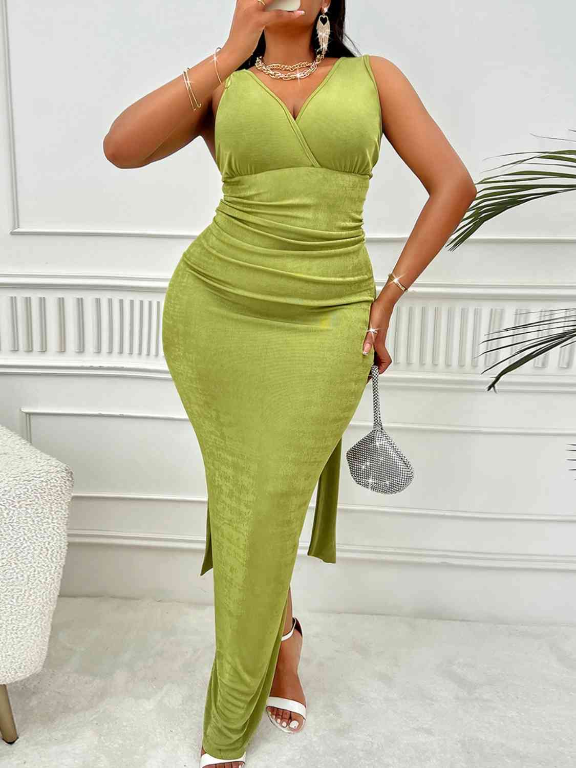 Plus Size Double-Take Backless Ruched Dress