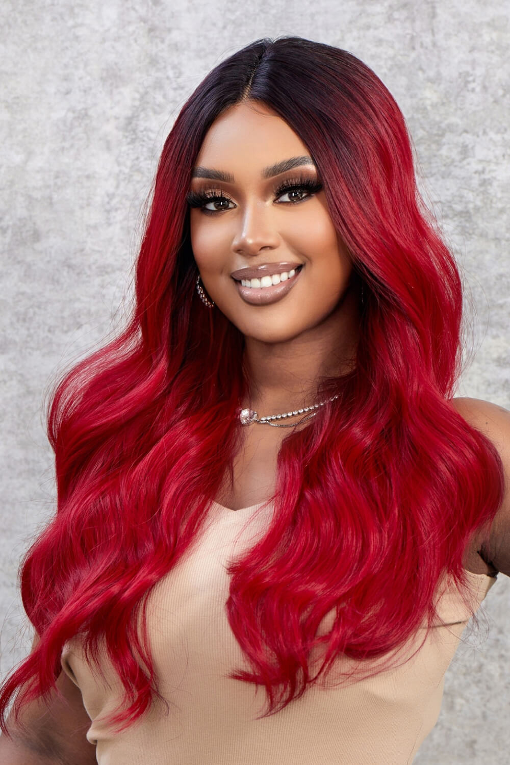 24" Cherry Red/Black Ombre Root Lace Front Synthetic Wave Wig