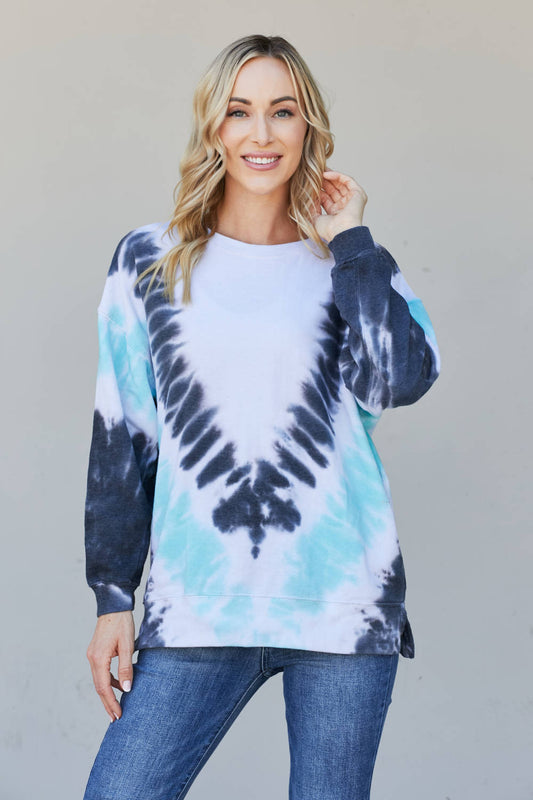 Sew In Love Full Size Tie-Dye Side Slit Sweatshirt