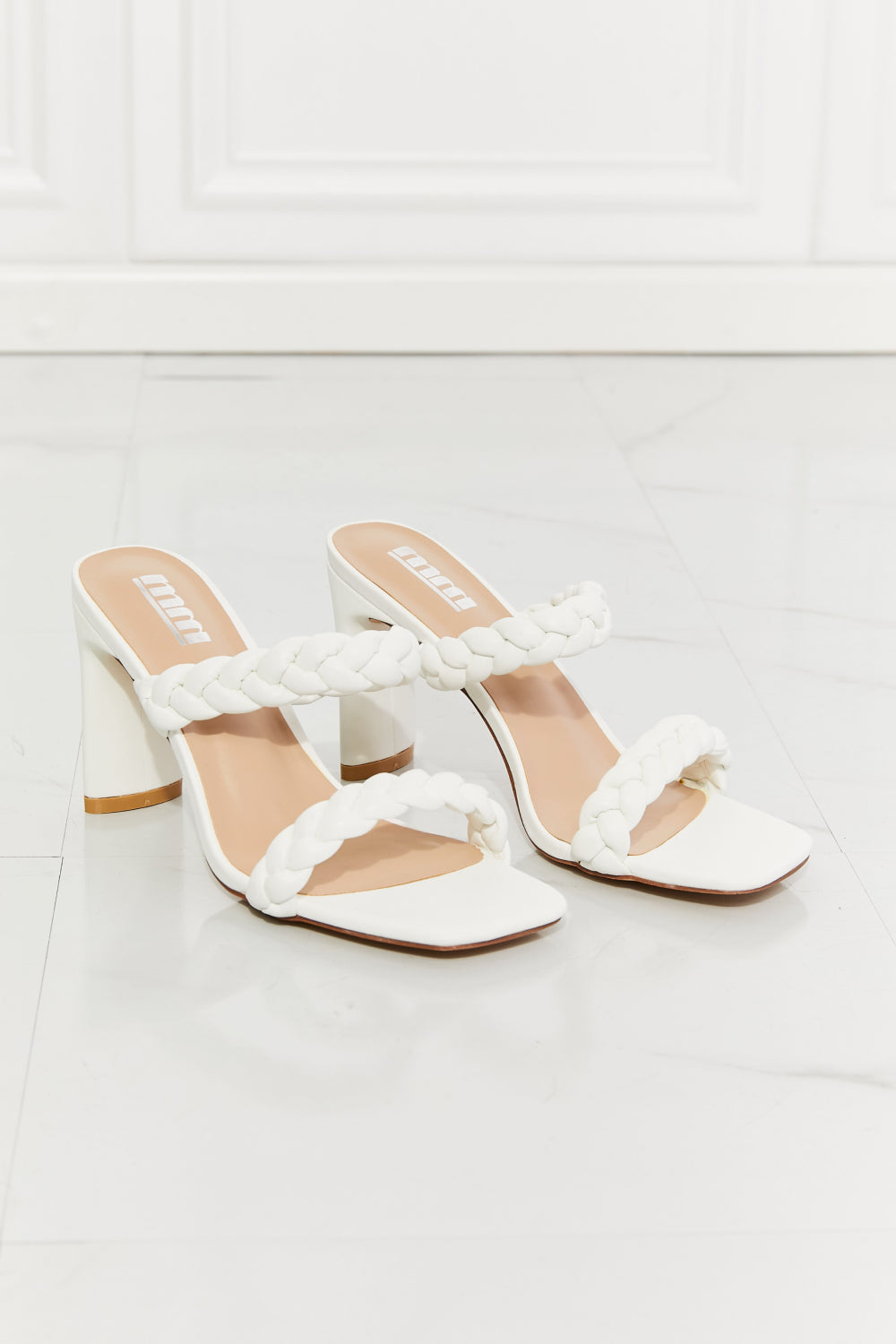 Double Braided Block Heel Sandal (White)