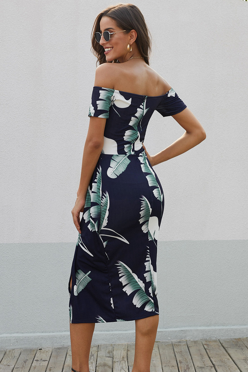 Slit Printed Off-Shoulder Midi Dress (5 Variants)