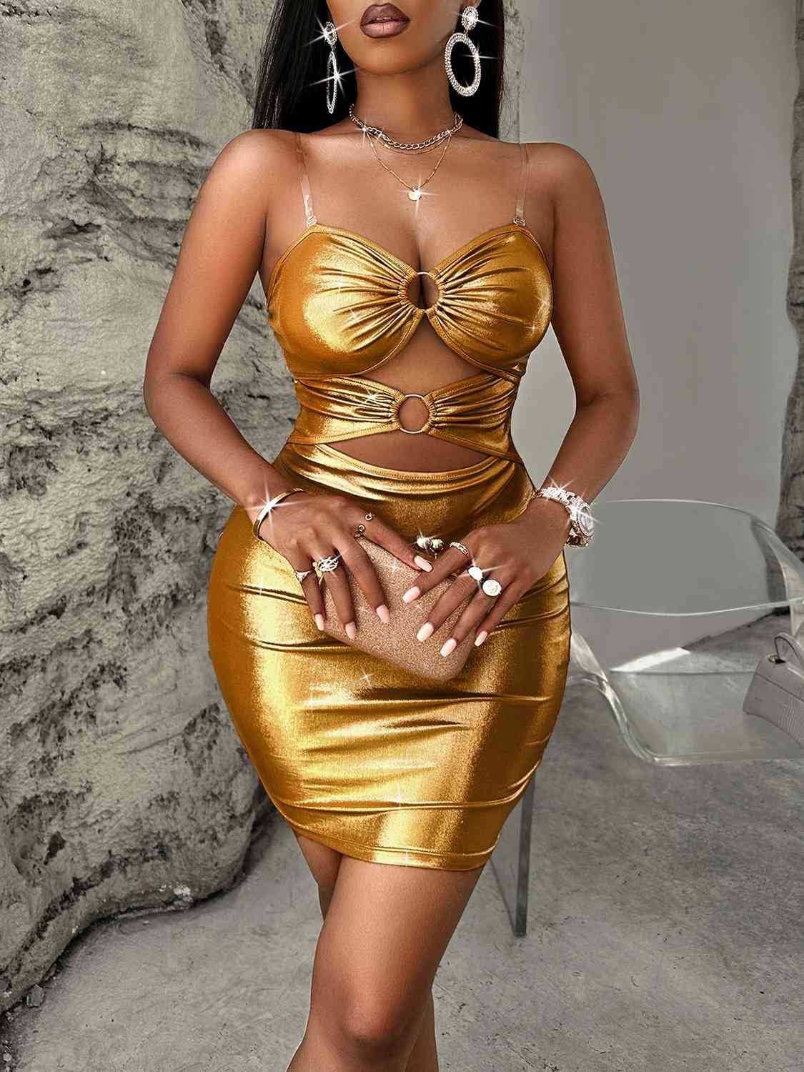 Dripped in Gold Cutout Body Con Mini Dress