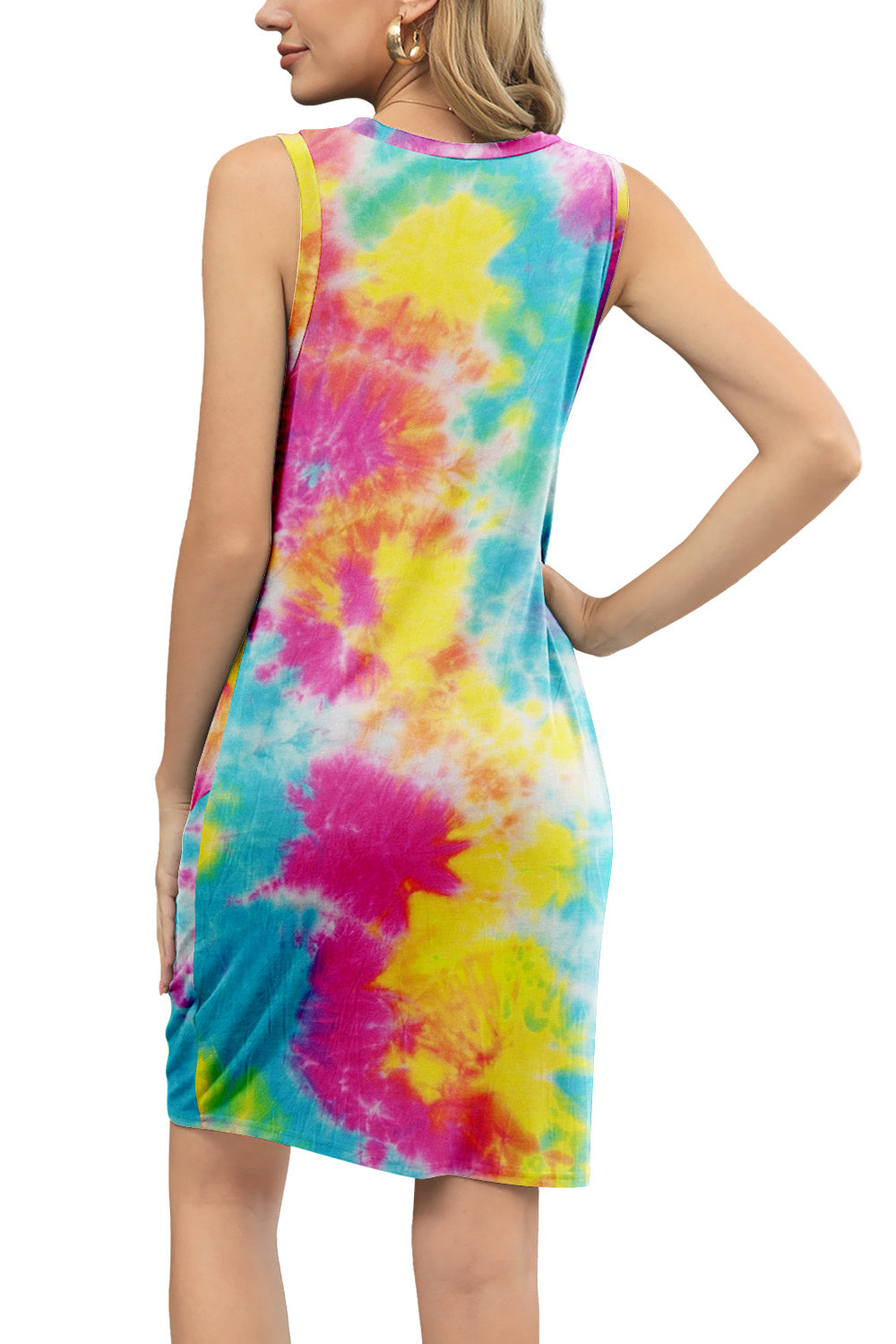 Tie-Dye Twisted Round Neck Sleeveless Dress (6 Variants)