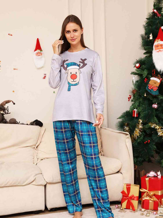 Matching Women's Gray/Blue Rudolph Pajama Set